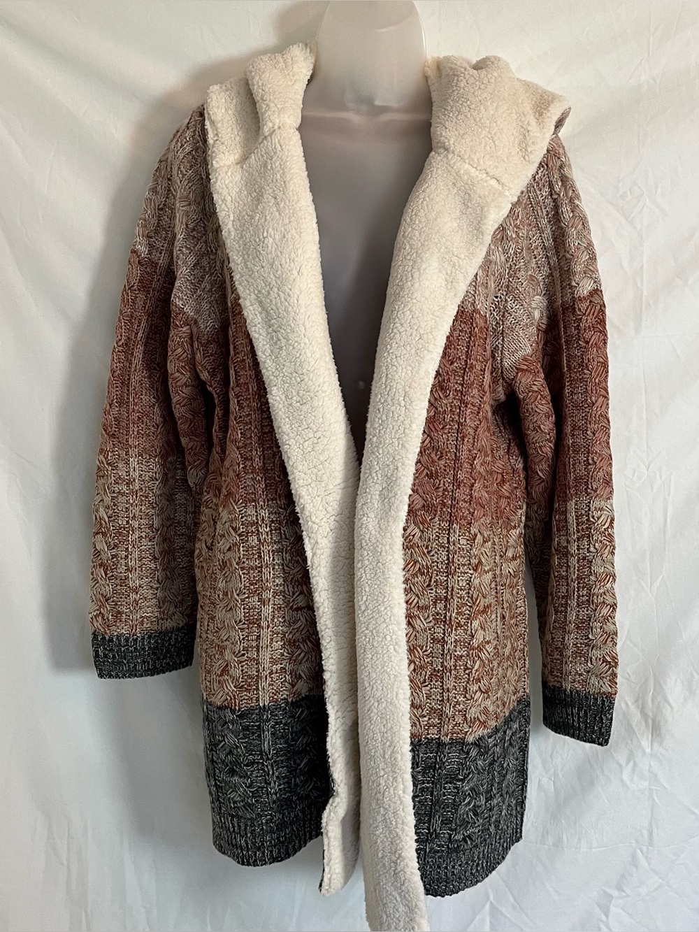 NWT C.J. Banks Sherpa Lined Hooded Cable Knit Cardigan Jacket 1X